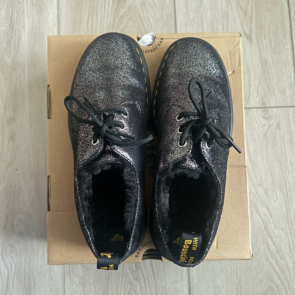 Dr. Martens Glittery Black Lace-Up Flats